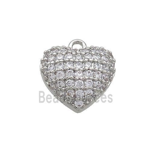 Copper Heart Pendant Pave Zircon Platinum Plated