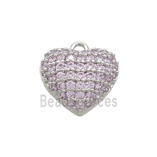 Copper Heart Pendant Pave Pink Zircon Platinum Plated