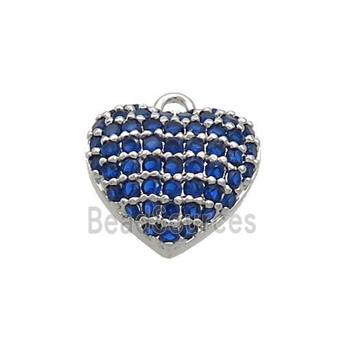 Copper Heart Pendant Pave Blue Zircon Platinum Plated