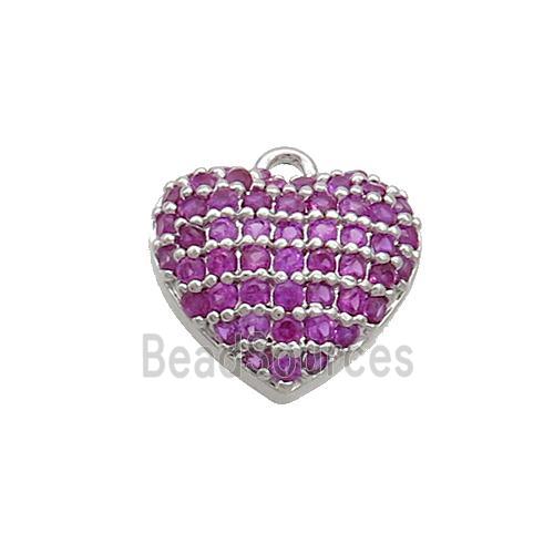 Copper Heart Pendant Pave Hotpink Zircon Platinum Plated