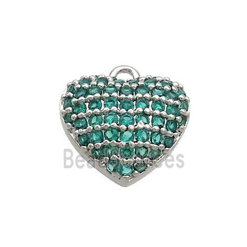 Copper Heart Pendant Pave Green Zircon Platinum Plated