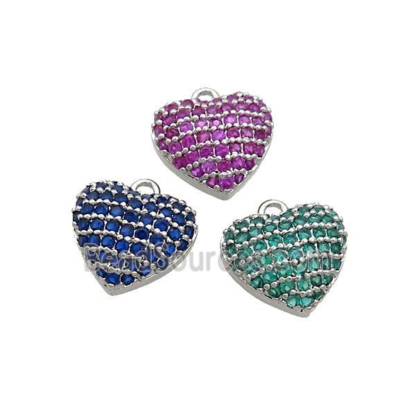 Copper Heart Pendant Pave Zircon Platinum Plated Mixed