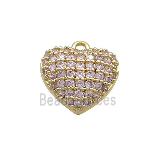 Copper Heart Pendant Pave Pink Zircon Gold Plated