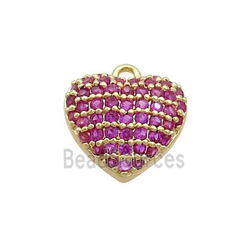 Copper Heart Pendant Pave Hotpink Zircon Gold Plated