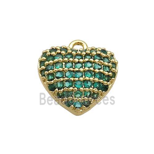 Copper Heart Pendant Pave Green Zircon Gold Plated