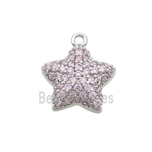 Copper Star Pendant Pave Pink Zircon Platinum Plated