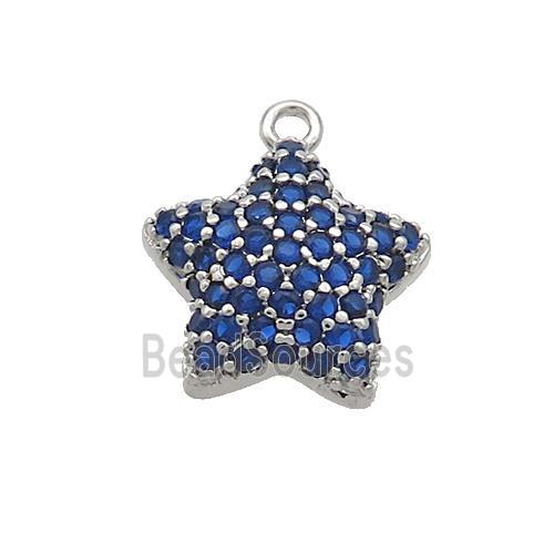 Copper Star Pendant Pave Blue Zircon Platinum Plated