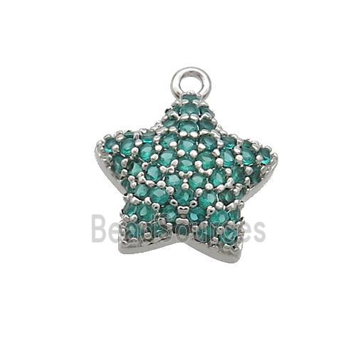 Copper Star Pendant Pave Green Zircon Platinum Plated