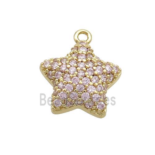 Copper Star Pendant Pave Pink Zircon Gold Plated