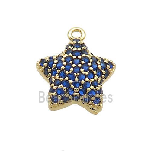 Copper Star Pendant Pave Blue Zircon Gold Plated