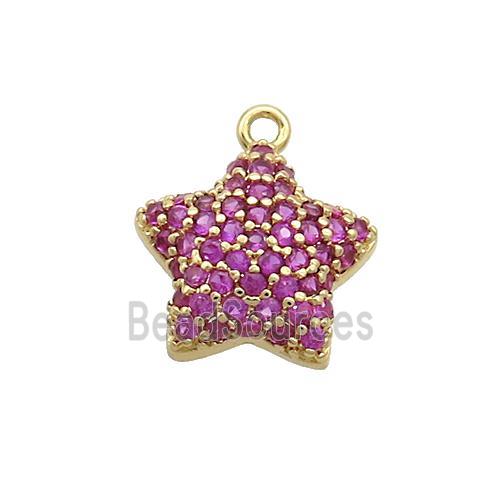 Copper Star Pendant Pave Hotpink Zircon Gold Plated