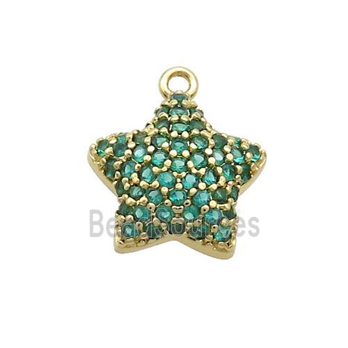 Copper Star Pendant Pave Green Zircon Gold Plated