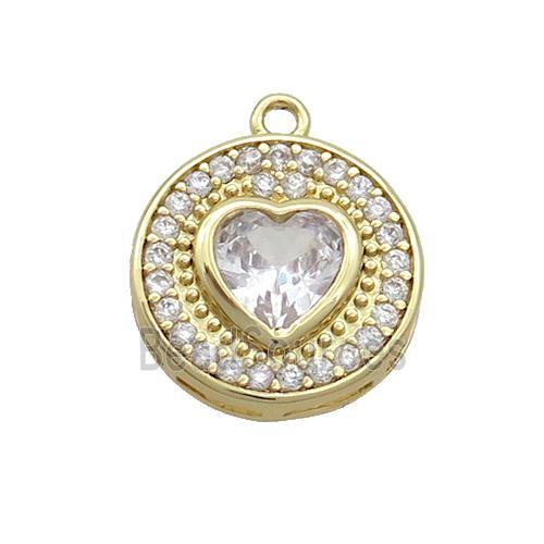 Copper Circle Pendant Pave Zircon Heart Gold Plated