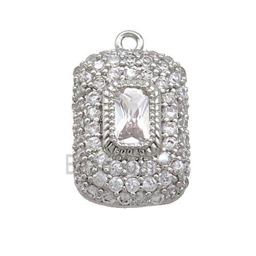 Copper Rectangle Pendant Pave Zircon Platinum Plated