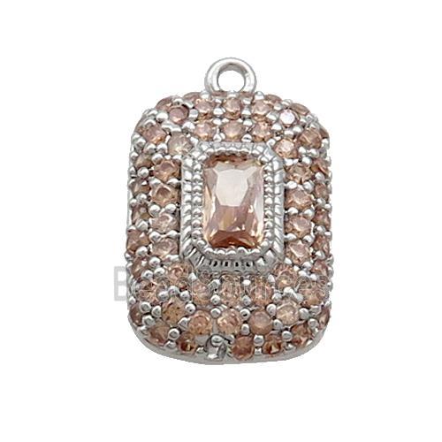 Copper Rectangle Pendant Pave Champagne Zircon Platinum Plated