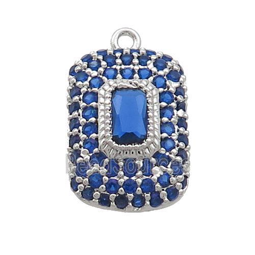 Copper Rectangle Pendant Pave Blue Zircon Platinum Plated