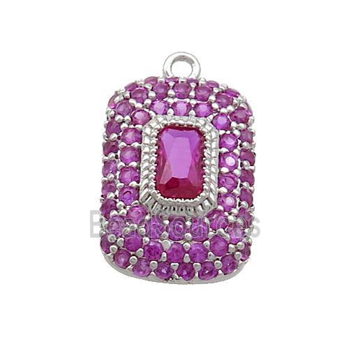 Copper Rectangle Pendant Pave Fuchsia Zircon Platinum Plated