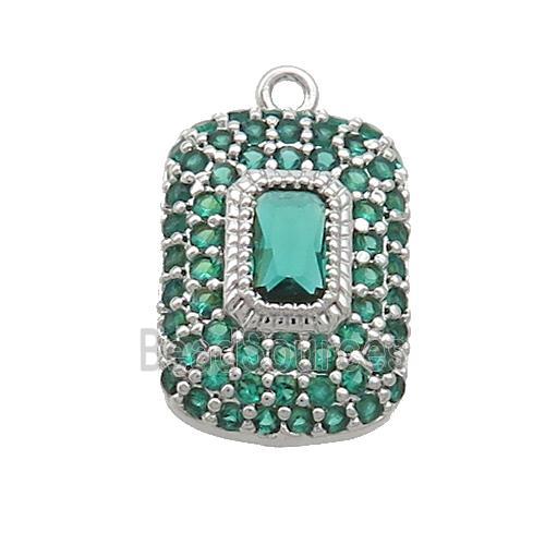 Copper Rectangle Pendant Pave Green Zircon Platinum Plated