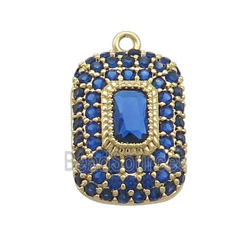 Copper Rectangle Pendant Pave Blue Zircon Gold Plated