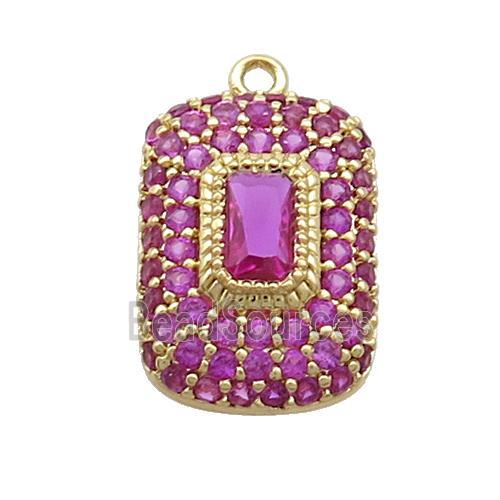 Copper Rectangle Pendant Pave Fuchsia Zircon Gold Plated