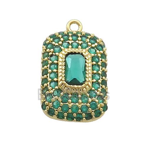 Copper Rectangle Pendant Pave Green Zircon Gold Plated