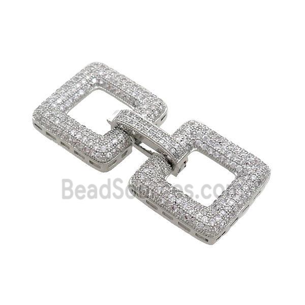 Copper Clasp Pave Zircon Platinum Plated Square