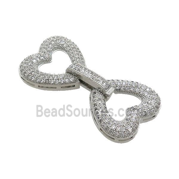 Copper Clasp Pave Zircon Platinum Plated Heart