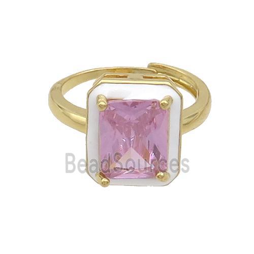 Copper Rings Pave Pink Crystal Glass Enamel Heart Adjustable Gold Plated