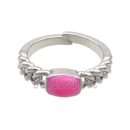 Copper Rings HOtpink Enamel Adjustable Platinum Plated