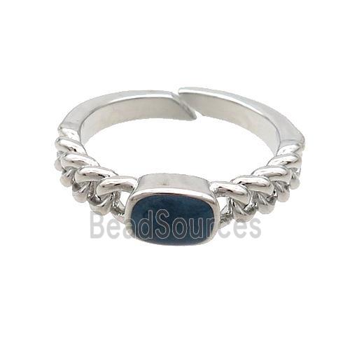 Copper Rings Darkblue Enamel Adjustable Platinum Plated