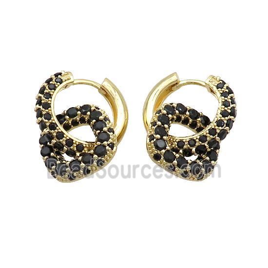 Copper Hoop Earrings Pave Black Zircon Gold Plated