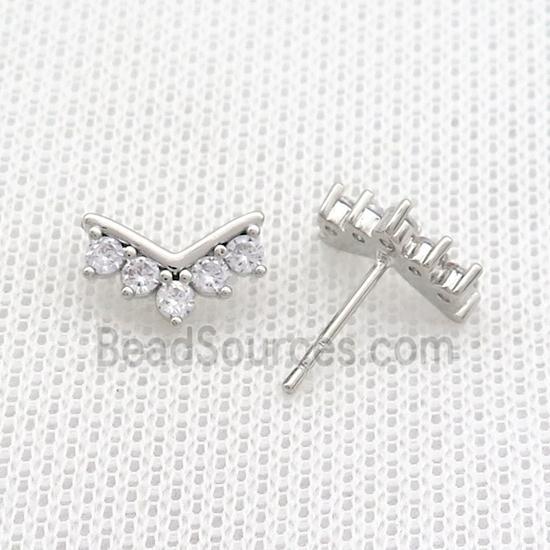 Copper Stud Earrings Pave Zircon Platinum Plated