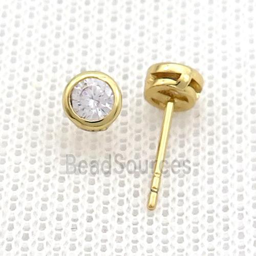 Copper Stud Earrings Pave Clear Zircon Gold Plated