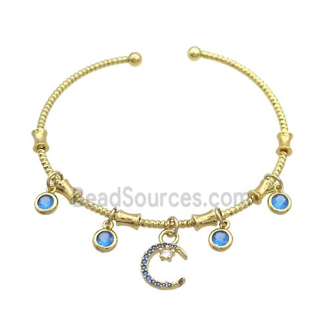 Copper Bangles Pave Blue Zircon Gold Plated