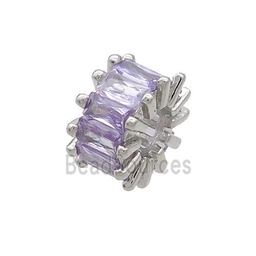 Copper Rondelle Beads Pave Purple Zircon Large Hole Platinum Plated