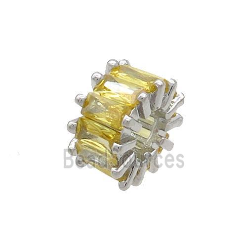 Copper Rondelle Beads Pave Yellow Zircon Large Hole Platinum Plated