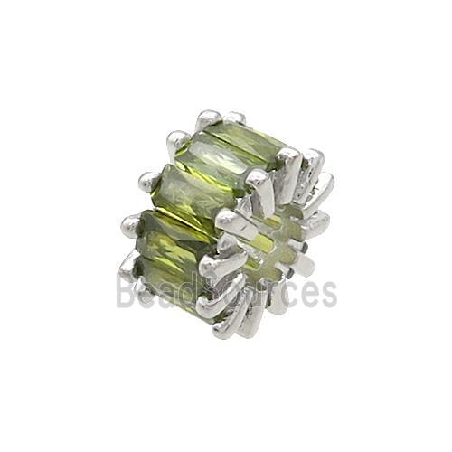 Copper Rondelle Beads Pave Olive Zircon Large Hole Platinum Plated