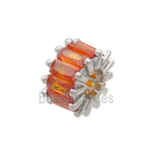 Copper Rondelle Beads Pave Orange Zircon Large Hole Platinum Plated