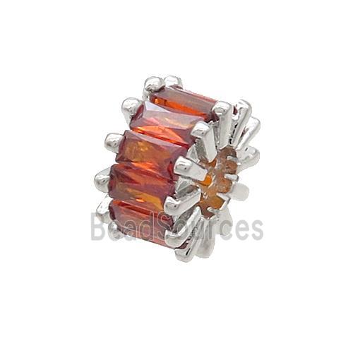 Copper Rondelle Beads Pave Red Zircon Large Hole Platinum Plated