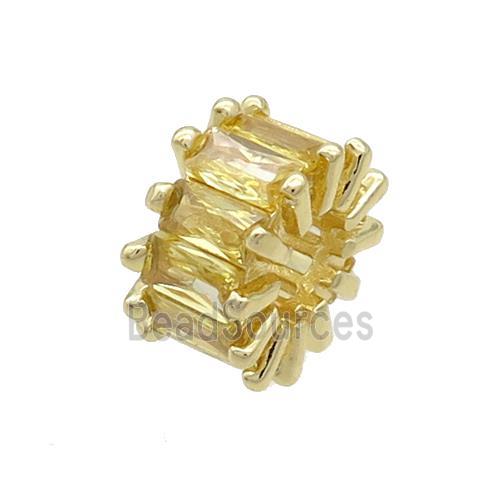 Copper Rondelle Beads Pave Yellow Zircon Large Hole Gold Plated