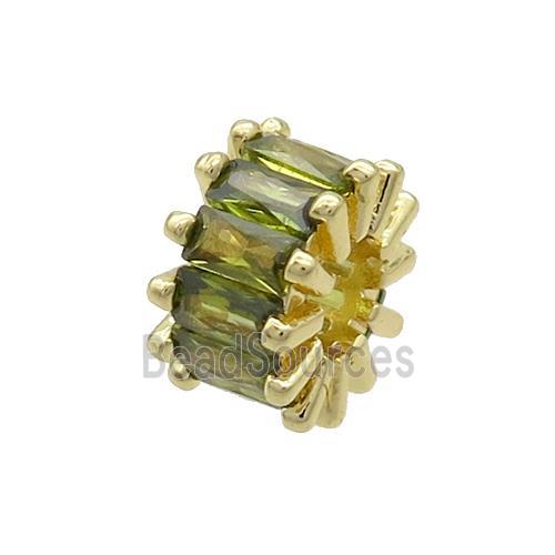 Copper Rondelle Beads Pave Olive Zircon Large Hole Gold Plated