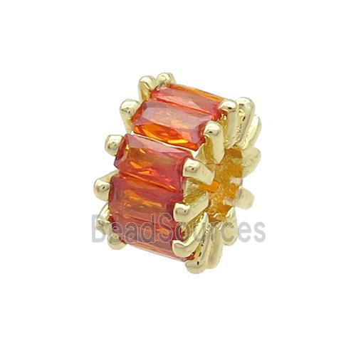 Copper Rondelle Beads Pave Orange Zircon Large Hole Gold Plated