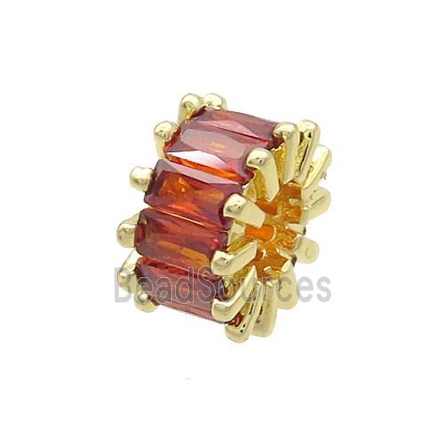 Copper Rondelle Beads Pave Red Zircon Large Hole Gold Plated