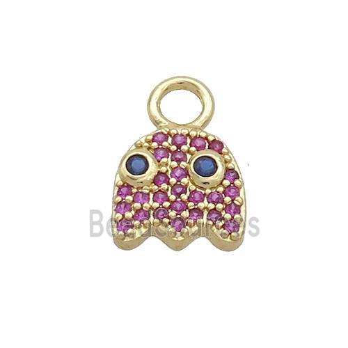 Halloween Ghost Charms Copper Pendant Pave Fuchsia Zircon Gold Plated