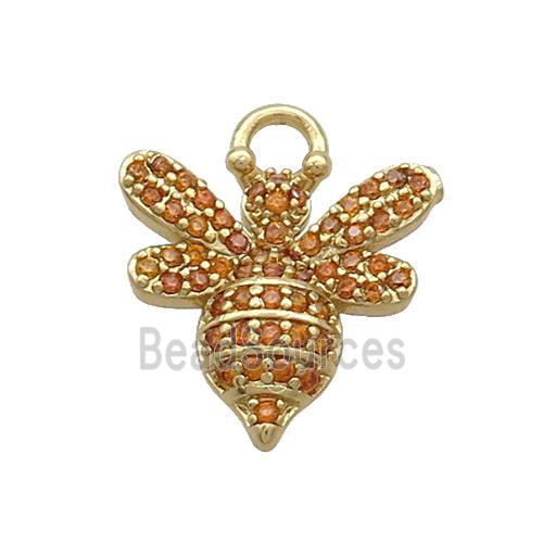 Copper Honeybee Pendant Pave Orange Zircon Gold Plated