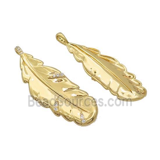 Copper Leaf Pendant Pave Zircon Gold Plated