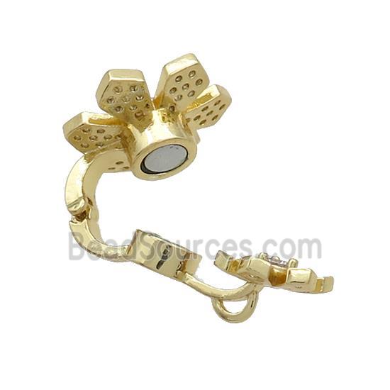 Copper Magnetic Clasp Pave Zircon Flower Gold Plated