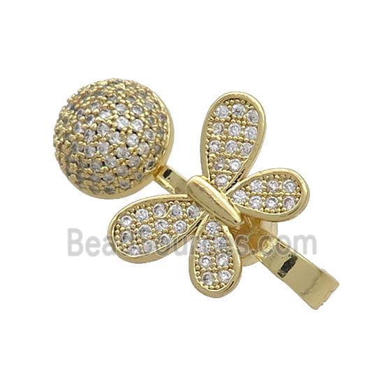 Copper Magnetic Clasp Pave Zircon Butterfly Gold Plated