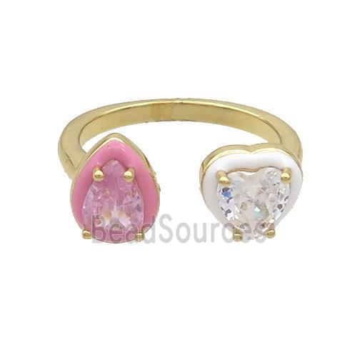 Copper Rings Pave Zircon Teardrop Heart Enamel Gold Plated