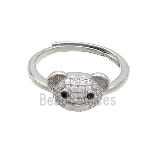 Copper Rings Pave Zircon Bear Adjustable Platinum Plated